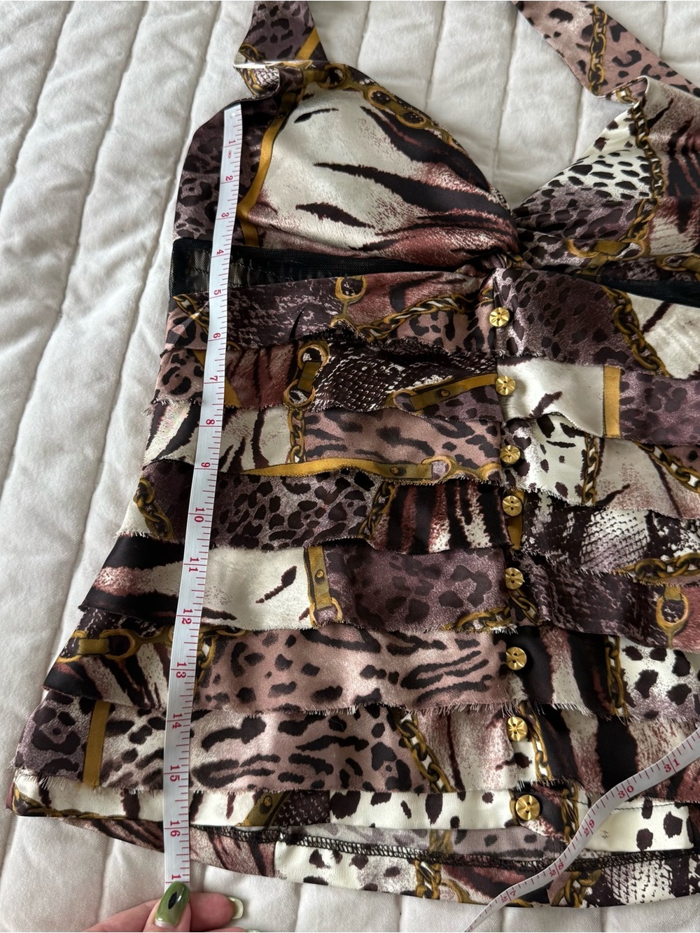 XOXO Y2K grunge glam festival brown animal print halter ruched top size S - Picture 6 of 6